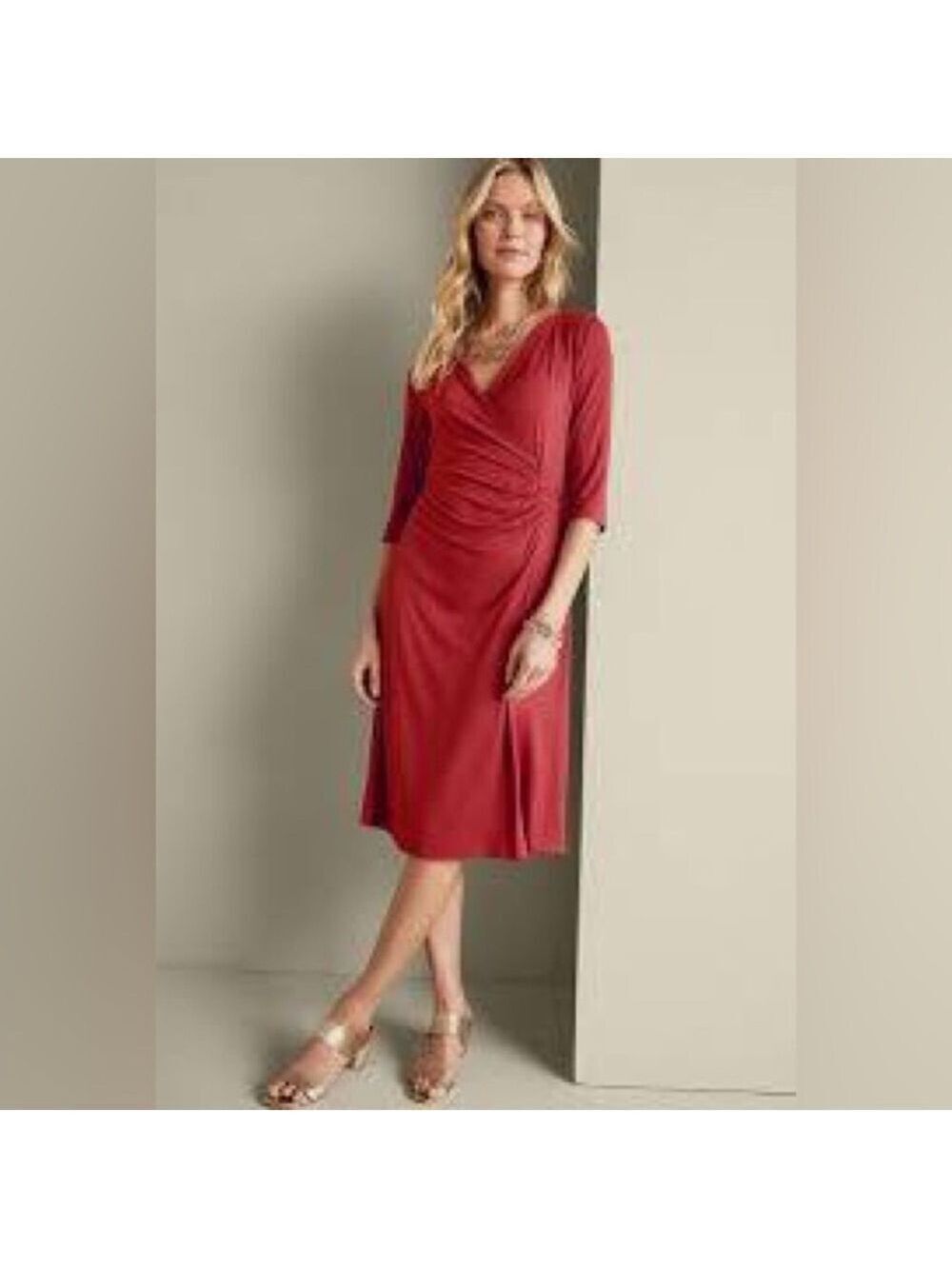 Soft Surroundings Crimson Red Hyannis Wrap-Style Midi Dress XL(18)